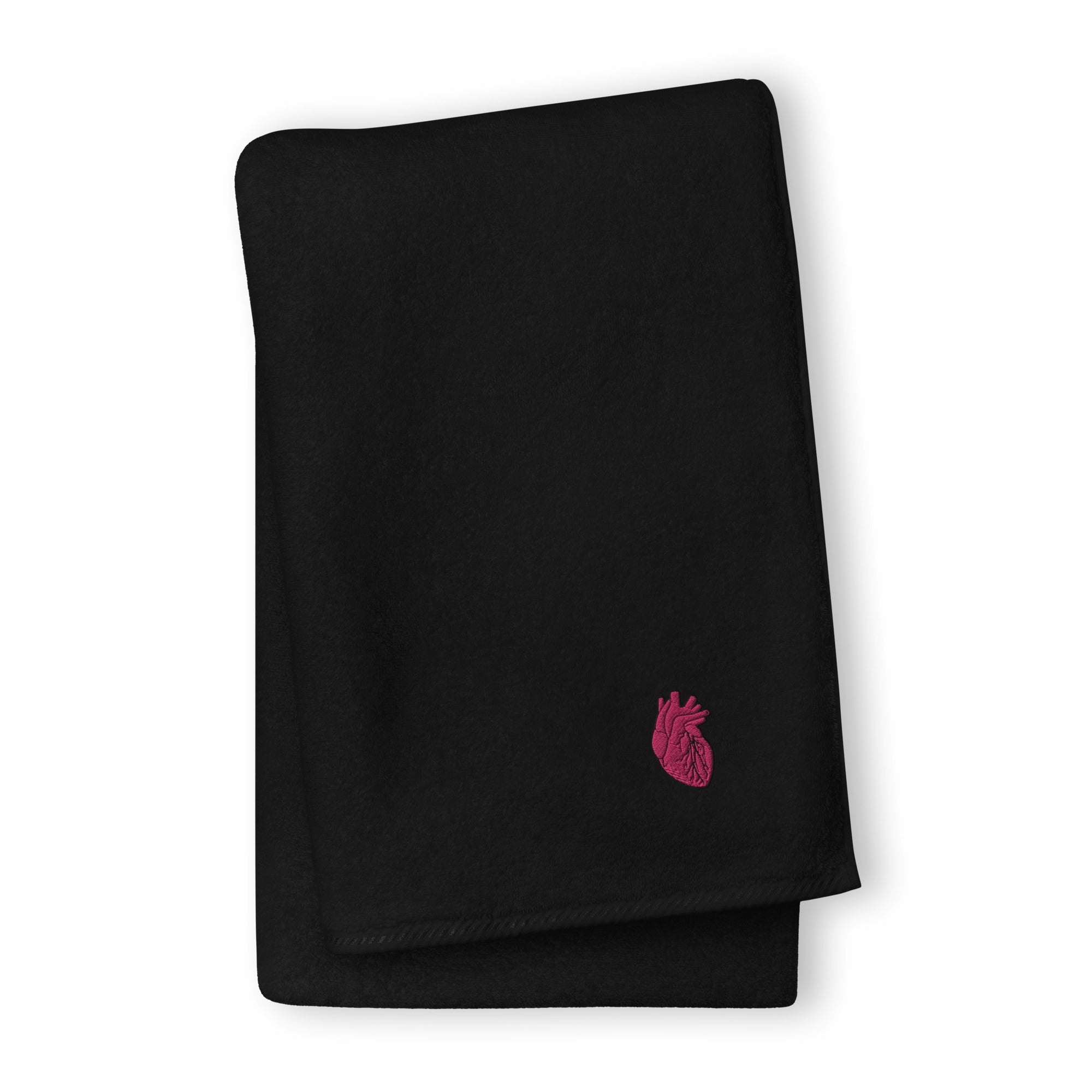 Iconic Heart Embroidered Turkish cotton towel -Pink & Black