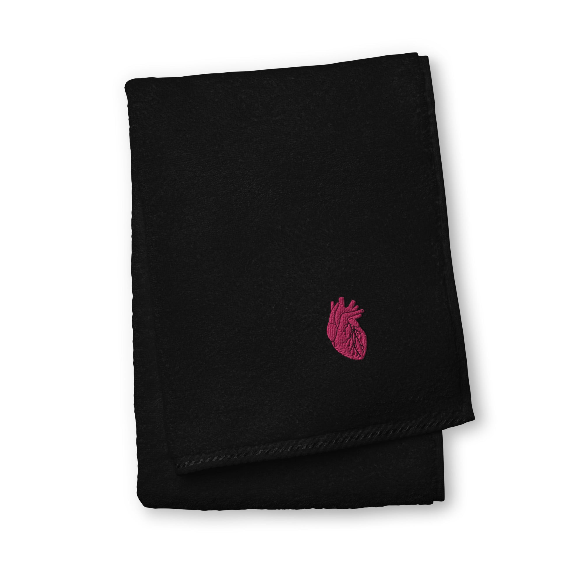 Iconic Heart Embroidered Turkish cotton towel -Pink & Black