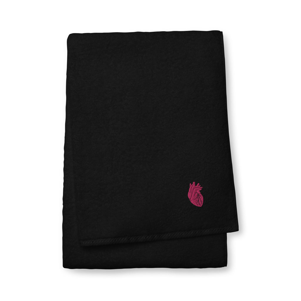 Iconic Heart Embroidered Turkish cotton towel -Pink & Black