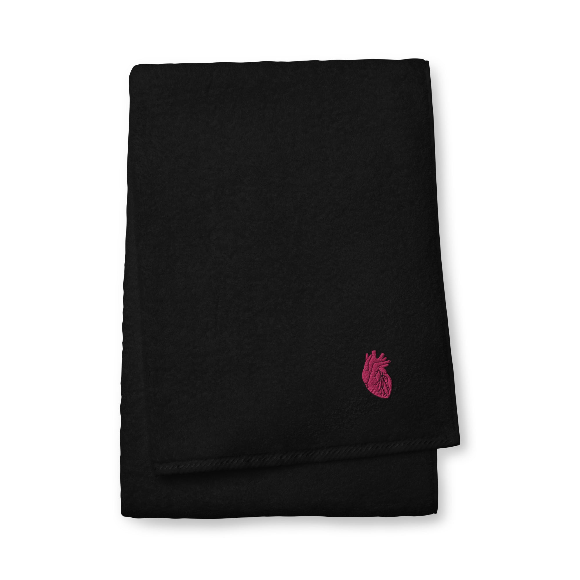 Iconic Heart Embroidered Turkish cotton towel -Pink & Black