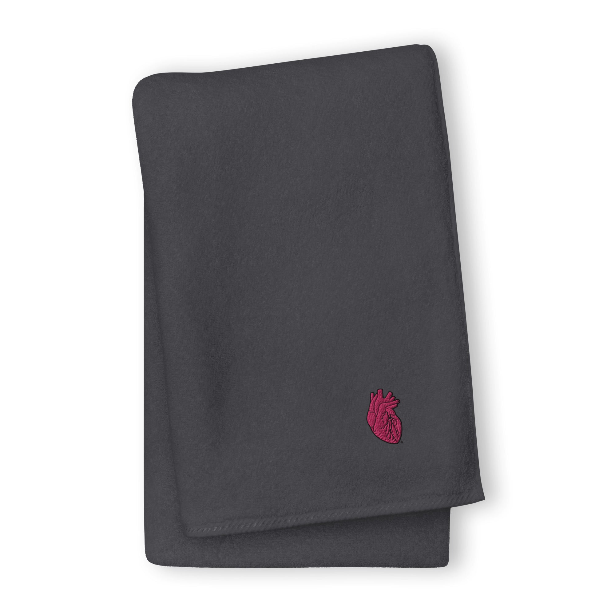 Iconic Heart Embroidered Turkish cotton towel -Pink & Black
