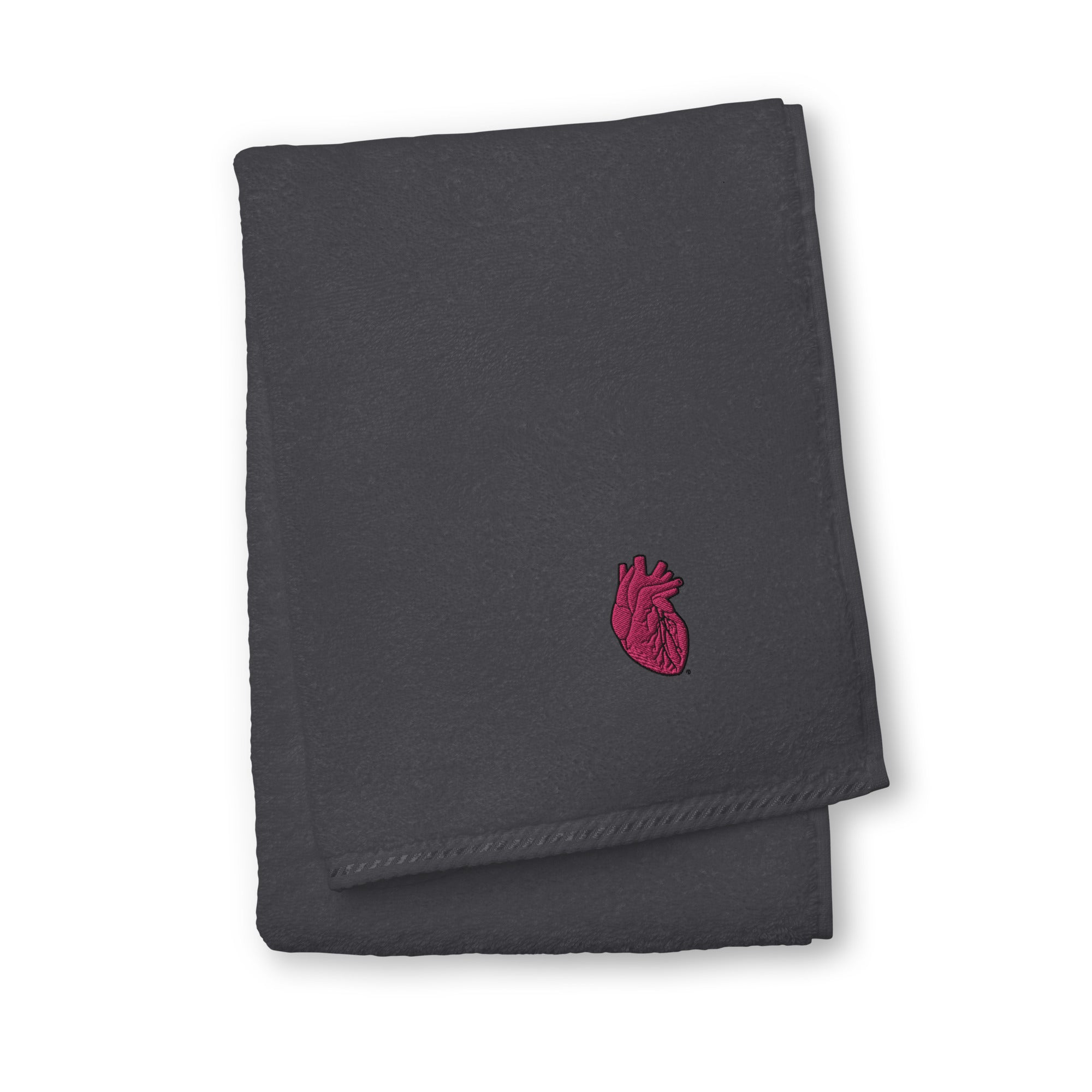 Iconic Heart Embroidered Turkish cotton towel -Pink & Black