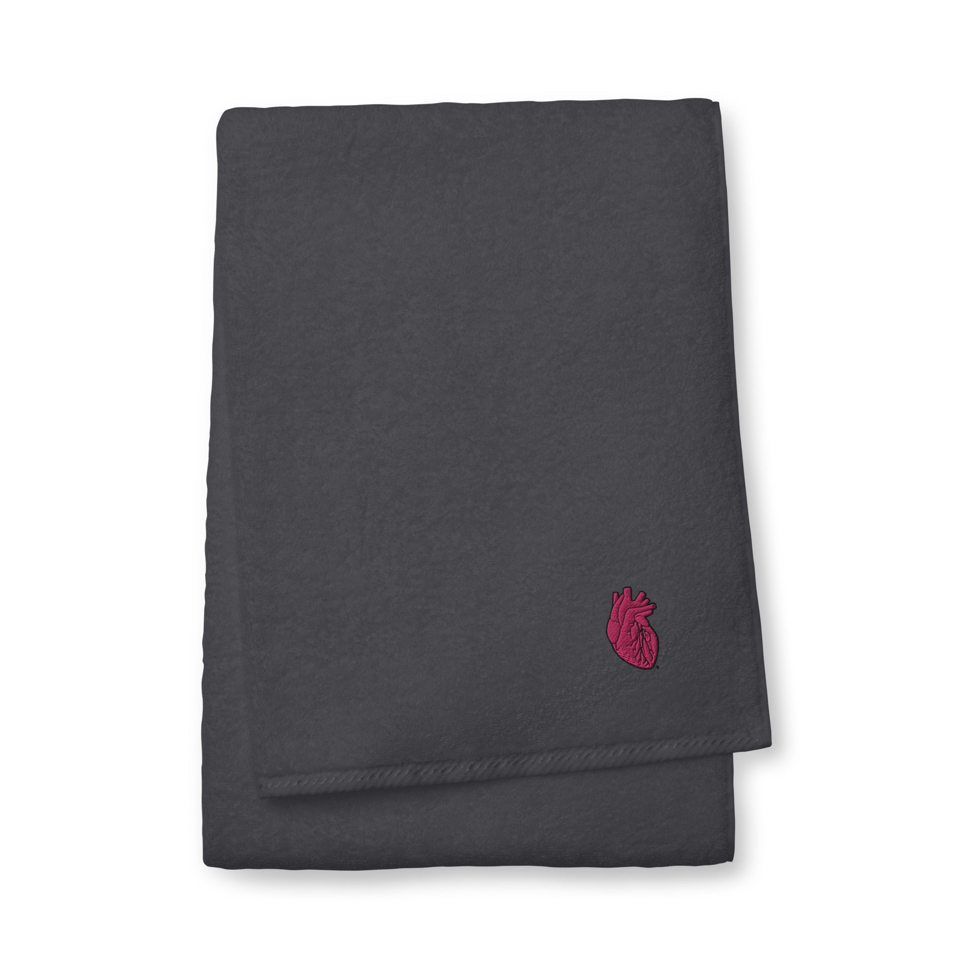 Iconic Heart Embroidered Turkish cotton towel -Pink & Black