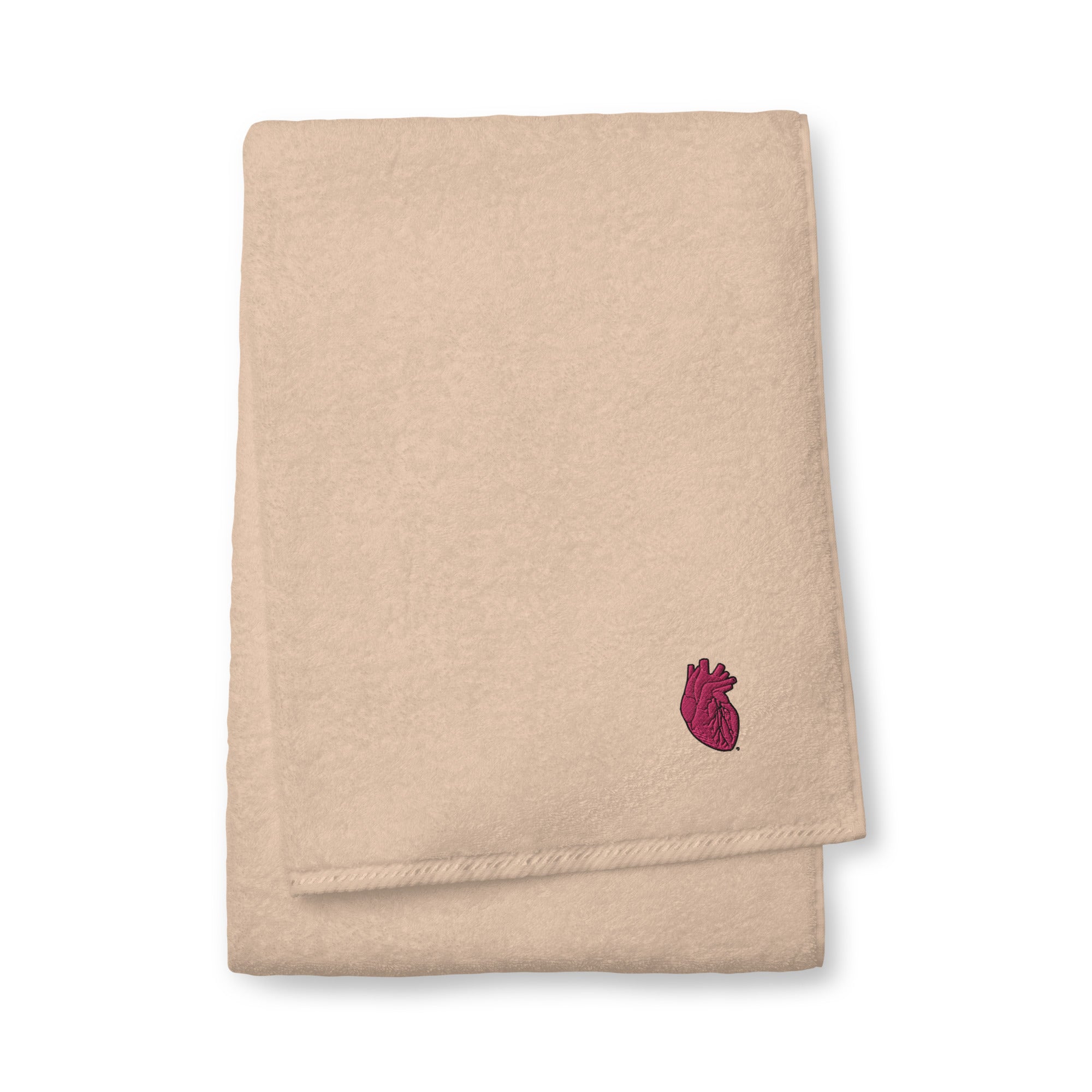 Iconic Heart Embroidered Turkish cotton towel -Pink & Black