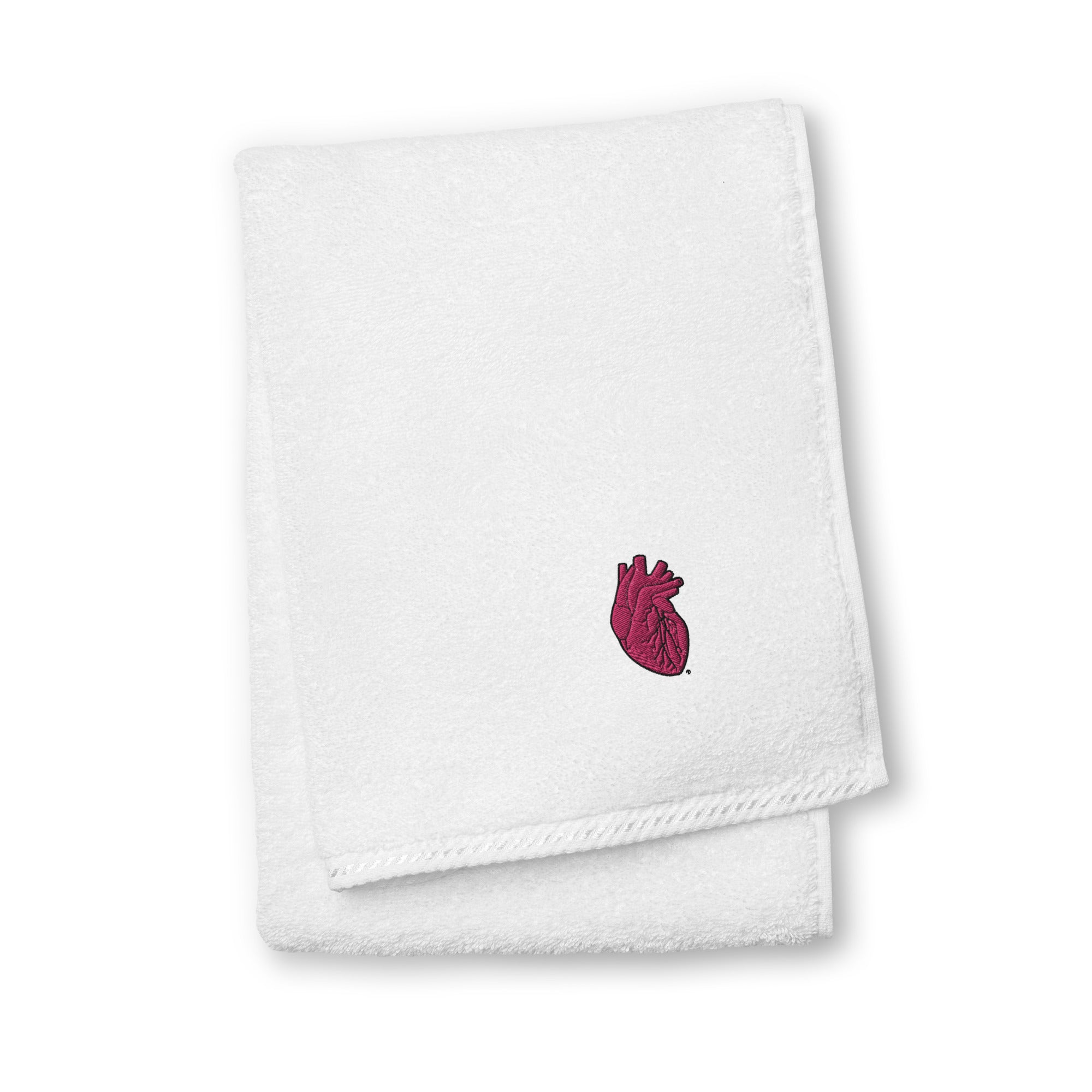Iconic Heart Embroidered Turkish cotton towel -Pink & Black