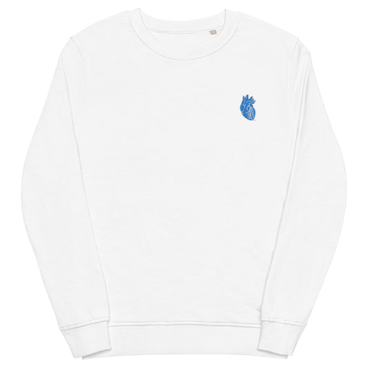 Embroidered Blue&White Heart Unisex organic sweatshirt