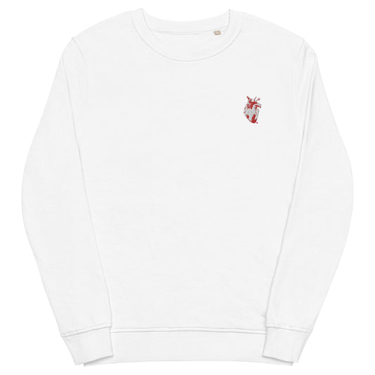 Embroidered Red&White Heart #2 Unisex organic sweatshirt