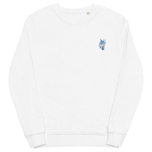 Embroidered Blue&White Heart #2 Unisex organic sweatshirt