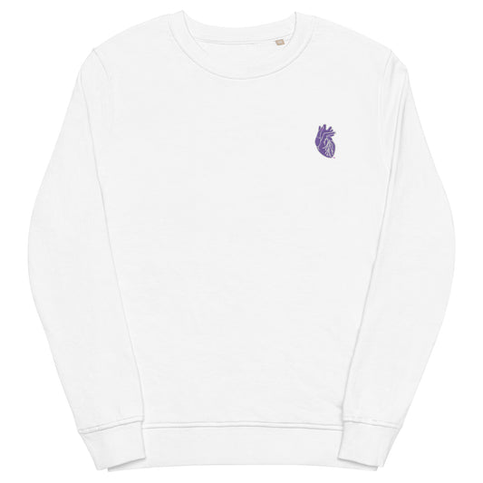 Embroidered Purple&White Heart Unisex organic sweatshirt