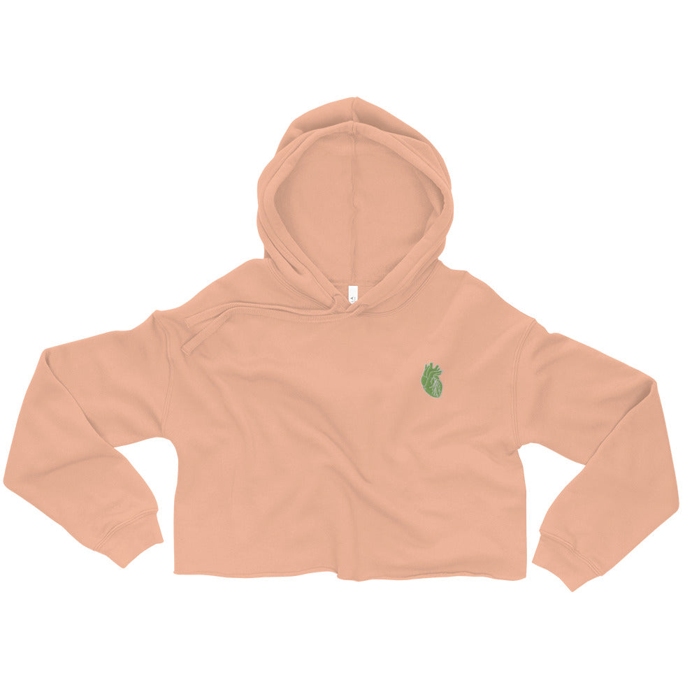 Embroidered Green&White Heart Crop Hoodie