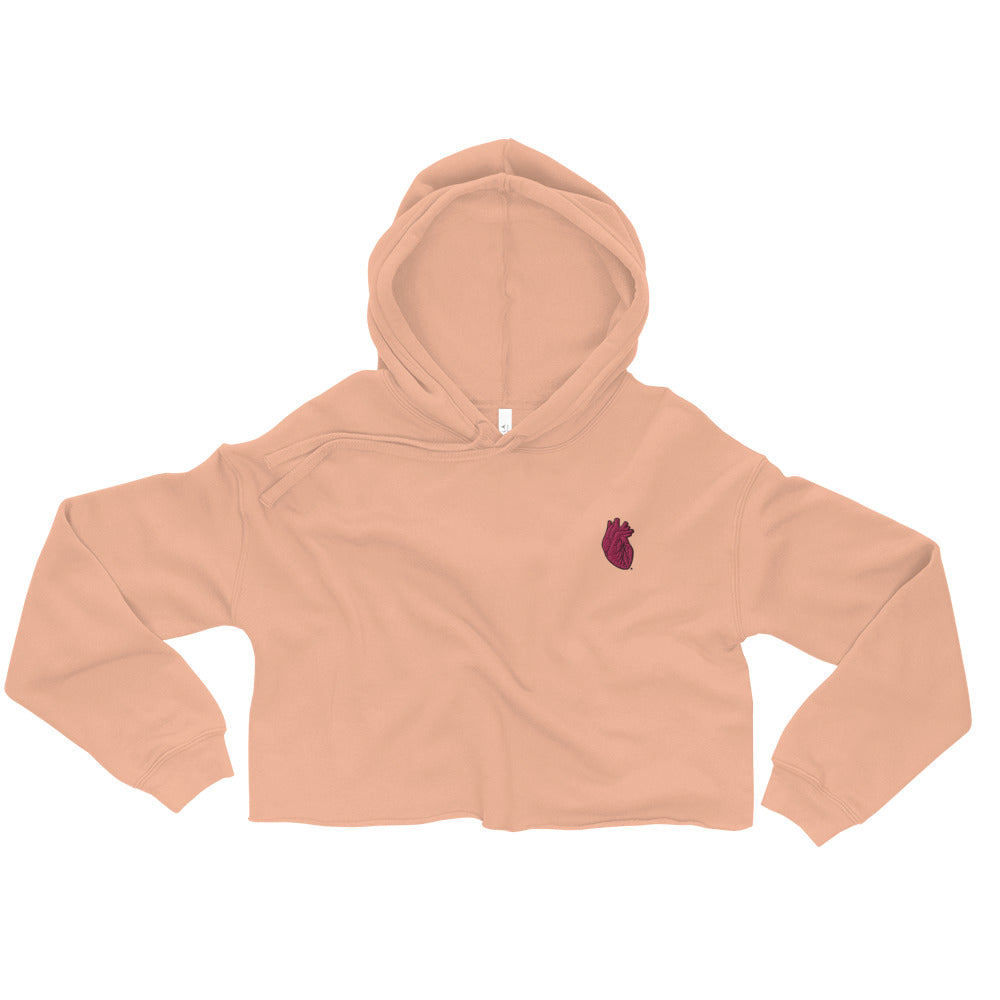 Embroidered Pink Heart Crop Hoodie